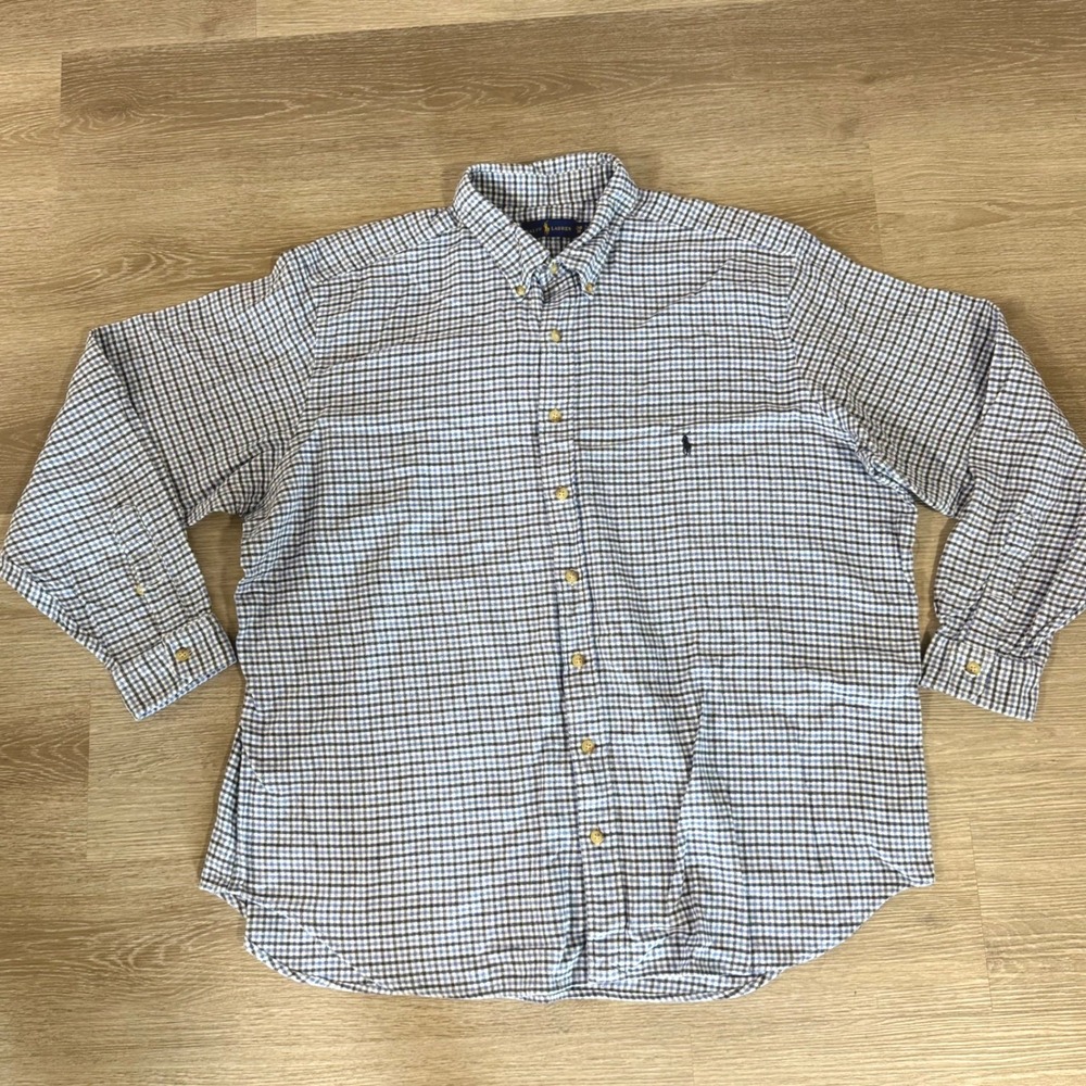 Ralph Lauren Button Down Shirt Mens 2XB Blue Plaid Cotton‎ Long Sleeve Big Tall